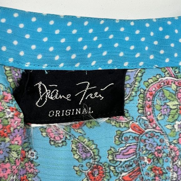 VTG Diane Freis Cardigan Women's M/L Blue Floral Paisley Boho Cottagecore Hippie - Picture 5 of 7